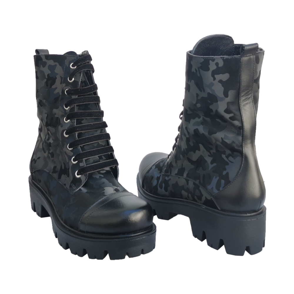 Bocanci clasici din piele naturală cu imprimeu army, Veronesse 845/Miruna - imagine 3