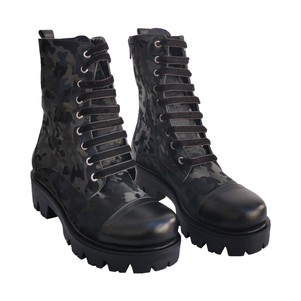 Bocanci clasici din piele naturală cu imprimeu army, Veronesse 845/Miruna - imagine 2