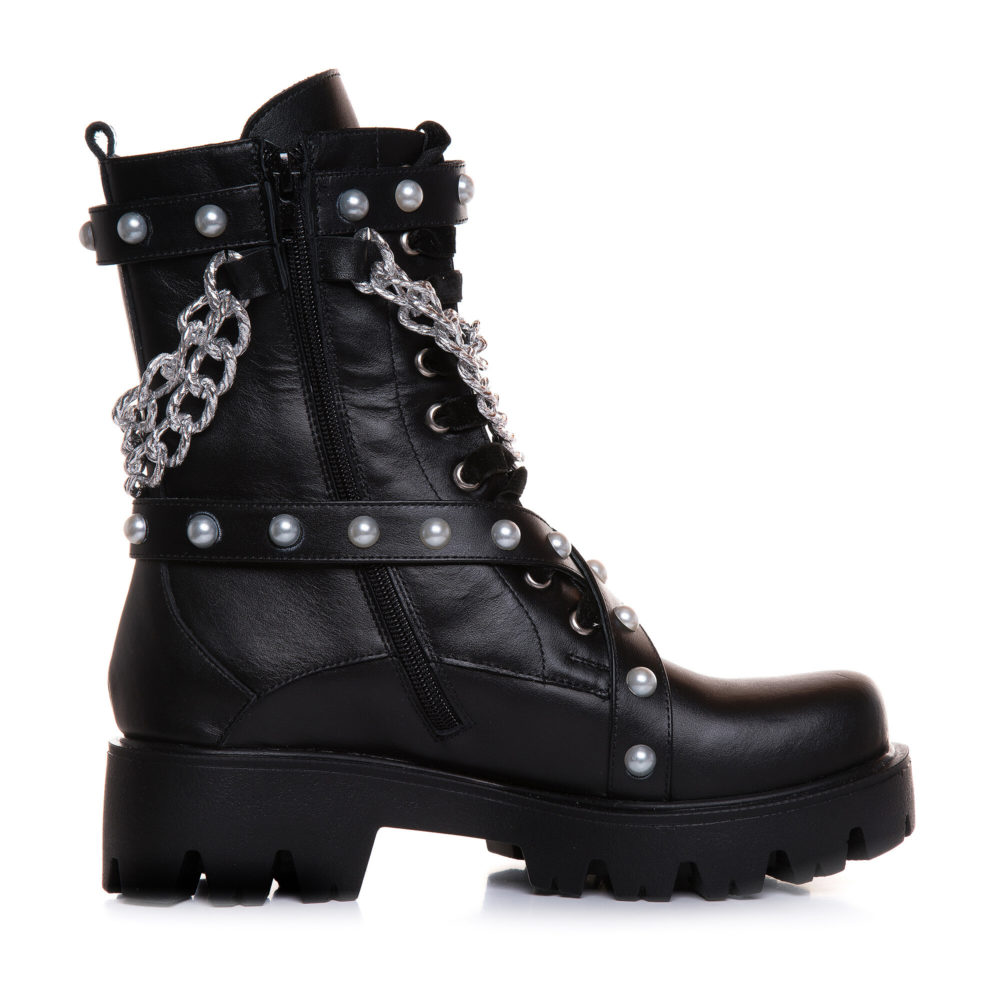 Bocanci negri cu accesorii metalice și perle, Geo Urban - imagine 3