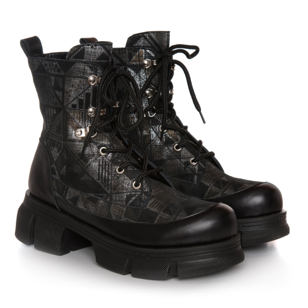 Bocanci Army Style din piele naturală negru cu argintiu, Veronesse 897/Ruby - imagine 5