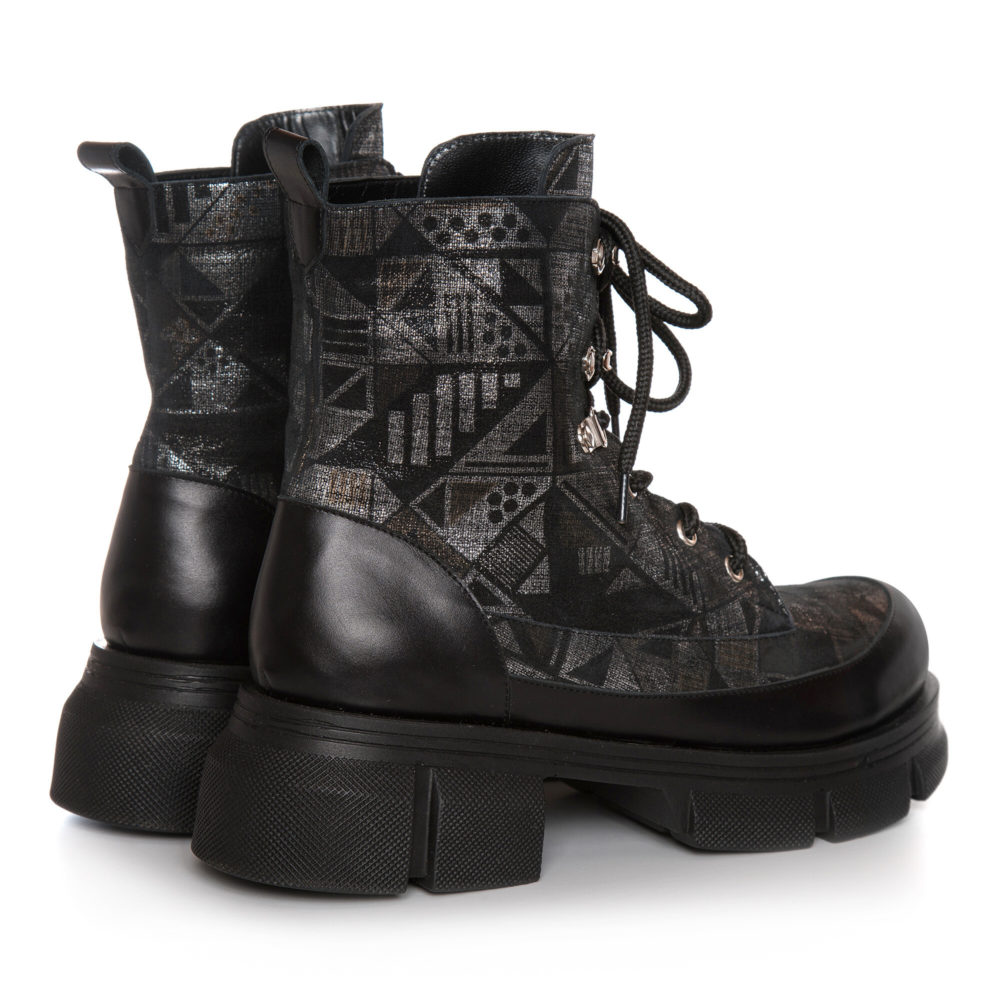 Bocanci Army Style din piele naturală negru cu argintiu, Veronesse 897/Ruby - imagine 4