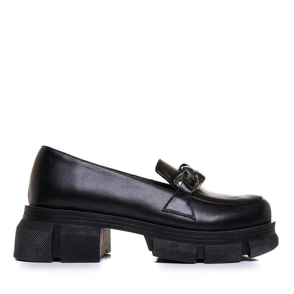 Pantofi casual cu detaliu metalic din piele neagra