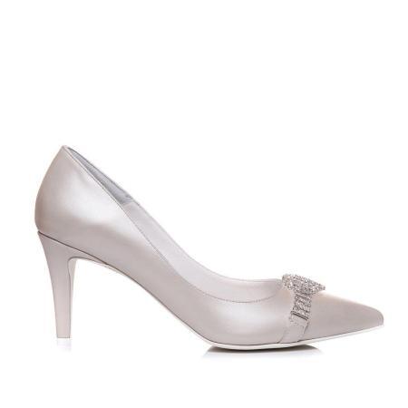 Pantofi stiletto pentru mireasă cu toc mediu din piele naturală, realizați la comandă, mărimi mari și mărimi mici, Veronesse 344 Silver