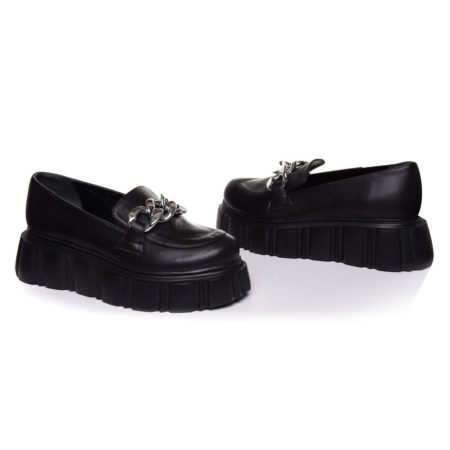 Pantofi casual cu detaliu metalic din piele neagra