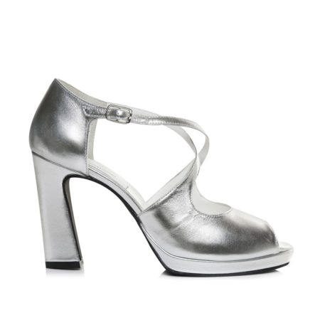 Sandale din piele naturală argintiu cu toc mediu, realizate pe comandă, Veronesse 778/011/306
