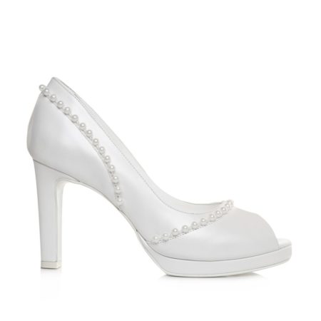Pantofi decupați cu decor din perle din piele naturală albă, realizați la comandă, Veronesse Juliette