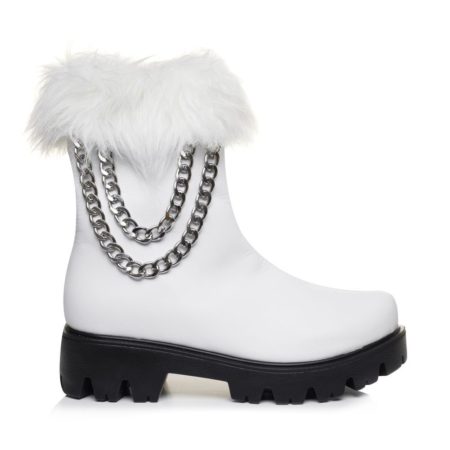 Botine din piele naturală albă cu lanțuri metalice și blană eco – Winter PM