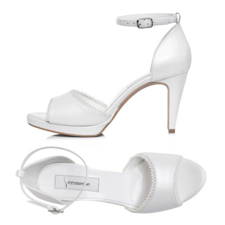 Sandale Magnolia – piele naturală albă, cu perle, lucrate manual