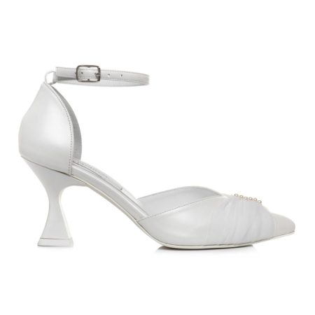 Pantofi albi eleganți din piele naturală, cu toc clepsidră