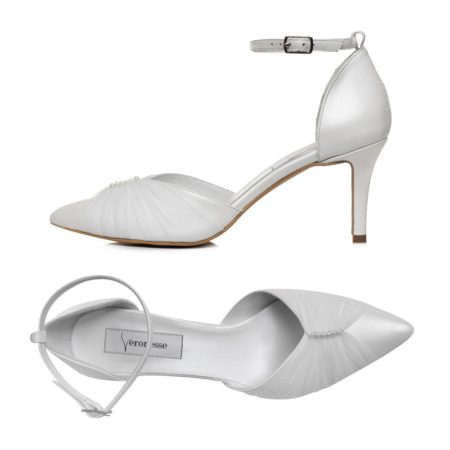 Pantofi albi din piele naturală, vedere de sus, cu vârf ascuțit