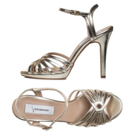 Sandale elegante aurii din piele naturală, cu toc subțire și platou