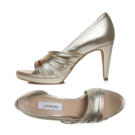 Sandale elegante aurii din piele naturală, cu toc și platou