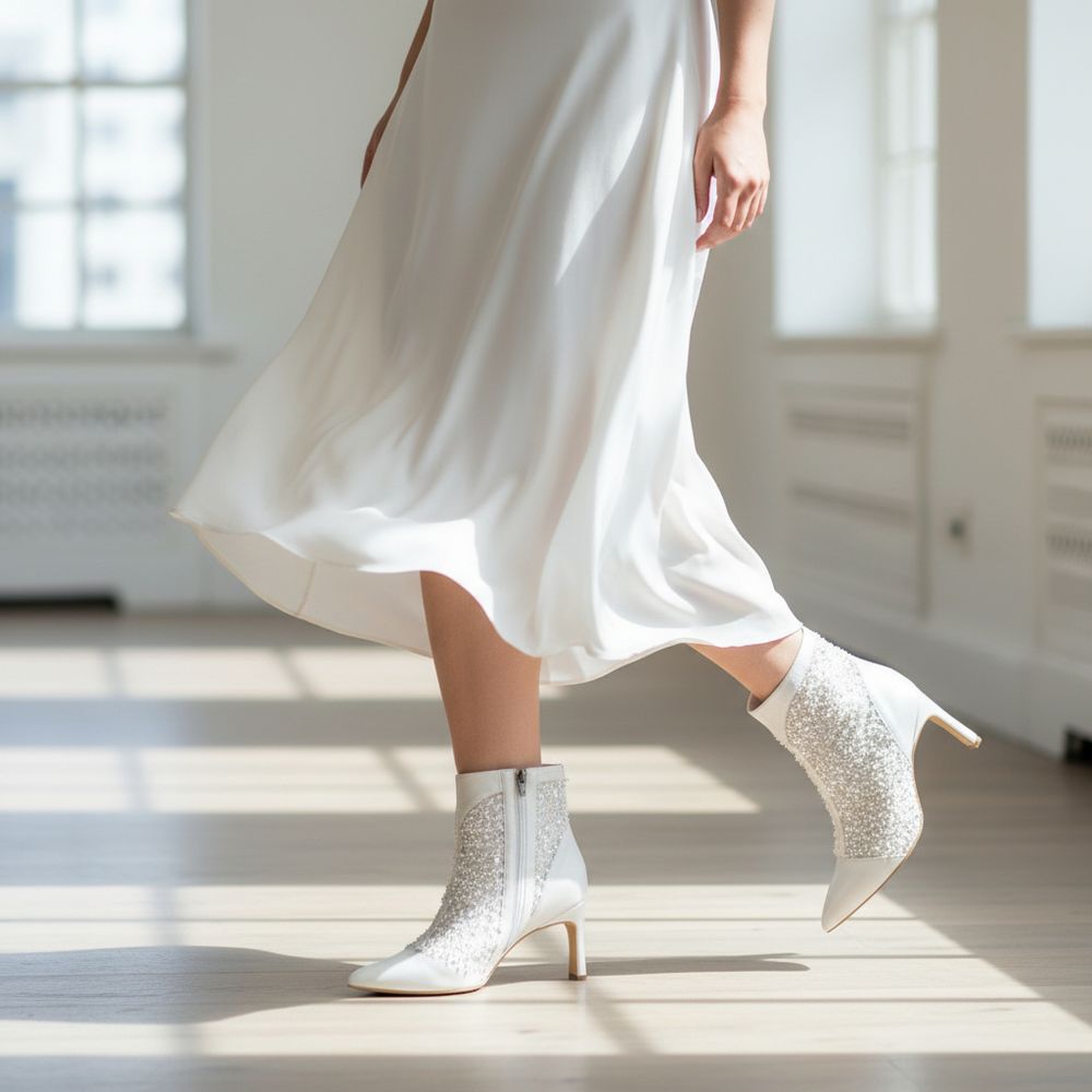 Botine albe Nyra purtate, vedere pe manechin