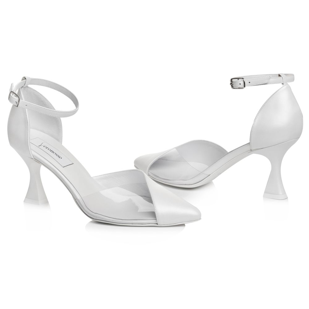 Pereche pantofi Adora albi cu inserție transparentă și baretă