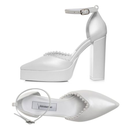 Pantofi albi cu perle Flavius Platform, vedere de sus