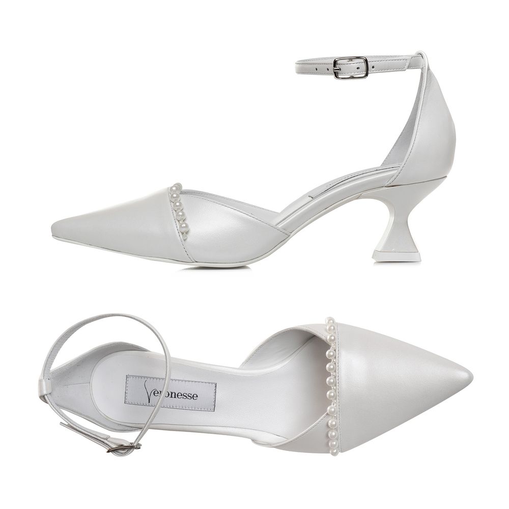 Pantofi Yannis cu perle, piele naturală albă, vedere de sus