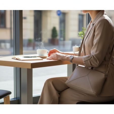 Geanta Crossbody capuccino vedere purtata