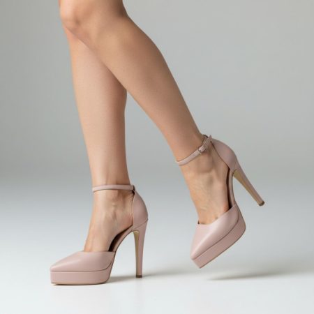 Pantofi nude roze Serena H12 purtați, din piele naturală, pentru eveniment elegant