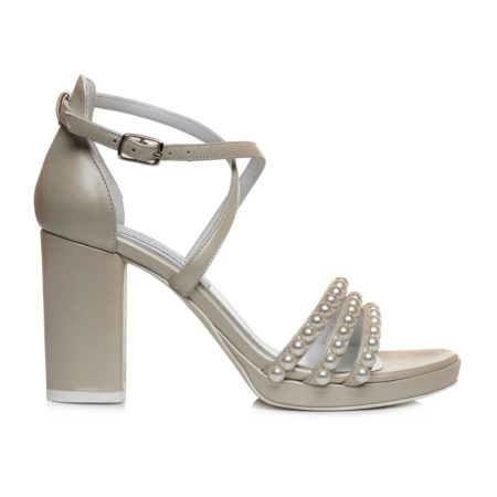Sandale Grace Nelly ivory sidef din piele naturală cu perle, toc 8,5 cm, platformă 1,5 cm, vedere laterală