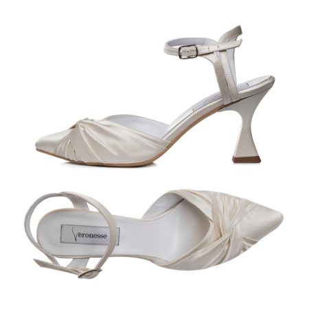 Pantofi mireasă Selis crem sidef din satin cu drapaj, vedere de sus