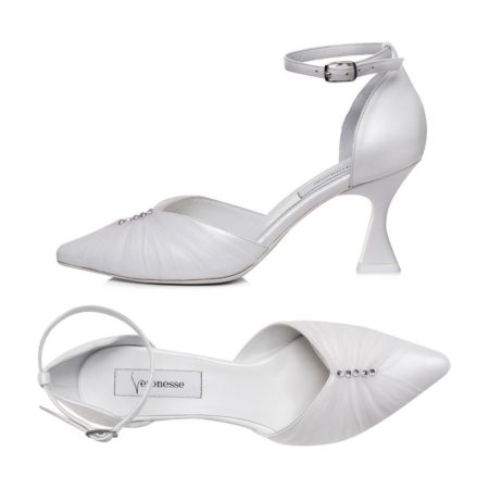 Pantofi mireasă Venera cu cristale alb sidef, vedere de sus, piele naturală nappa