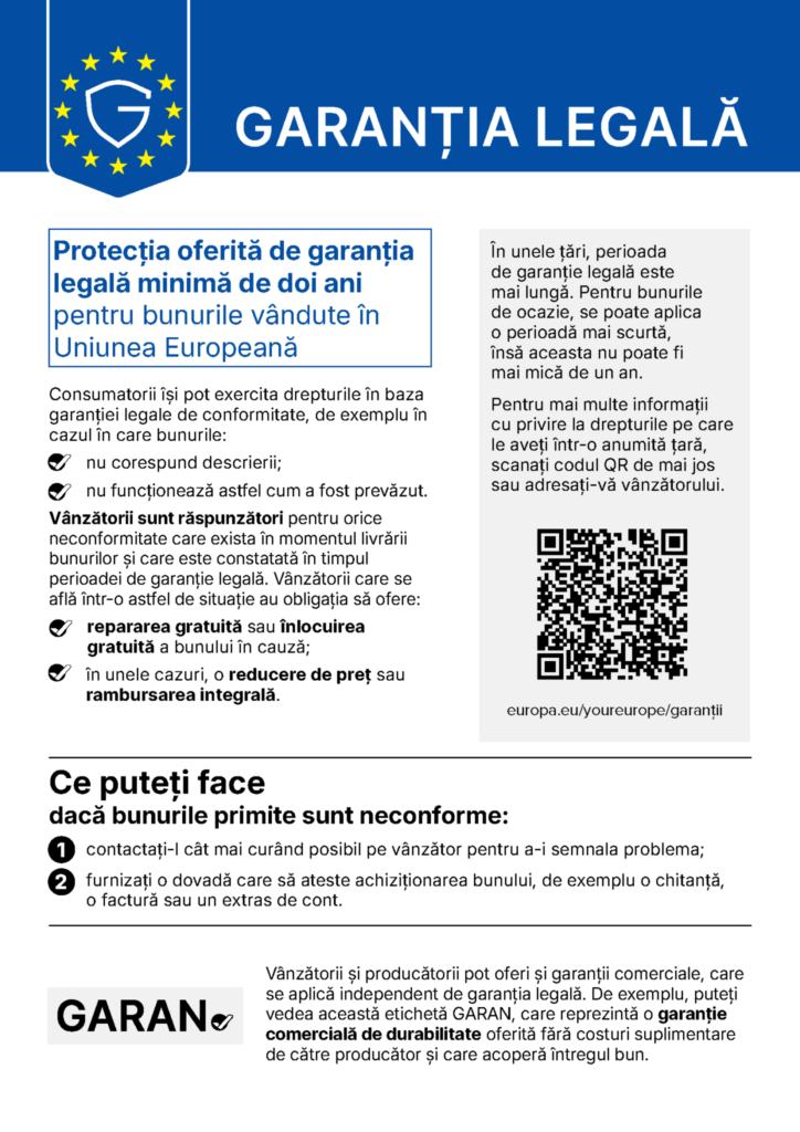 Notificare armonizată UE privind garanția legală de conformitate de minimum doi ani