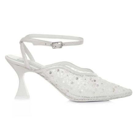 Pantofi mireasă Calypso din dantelă albă cu perle și paiete
