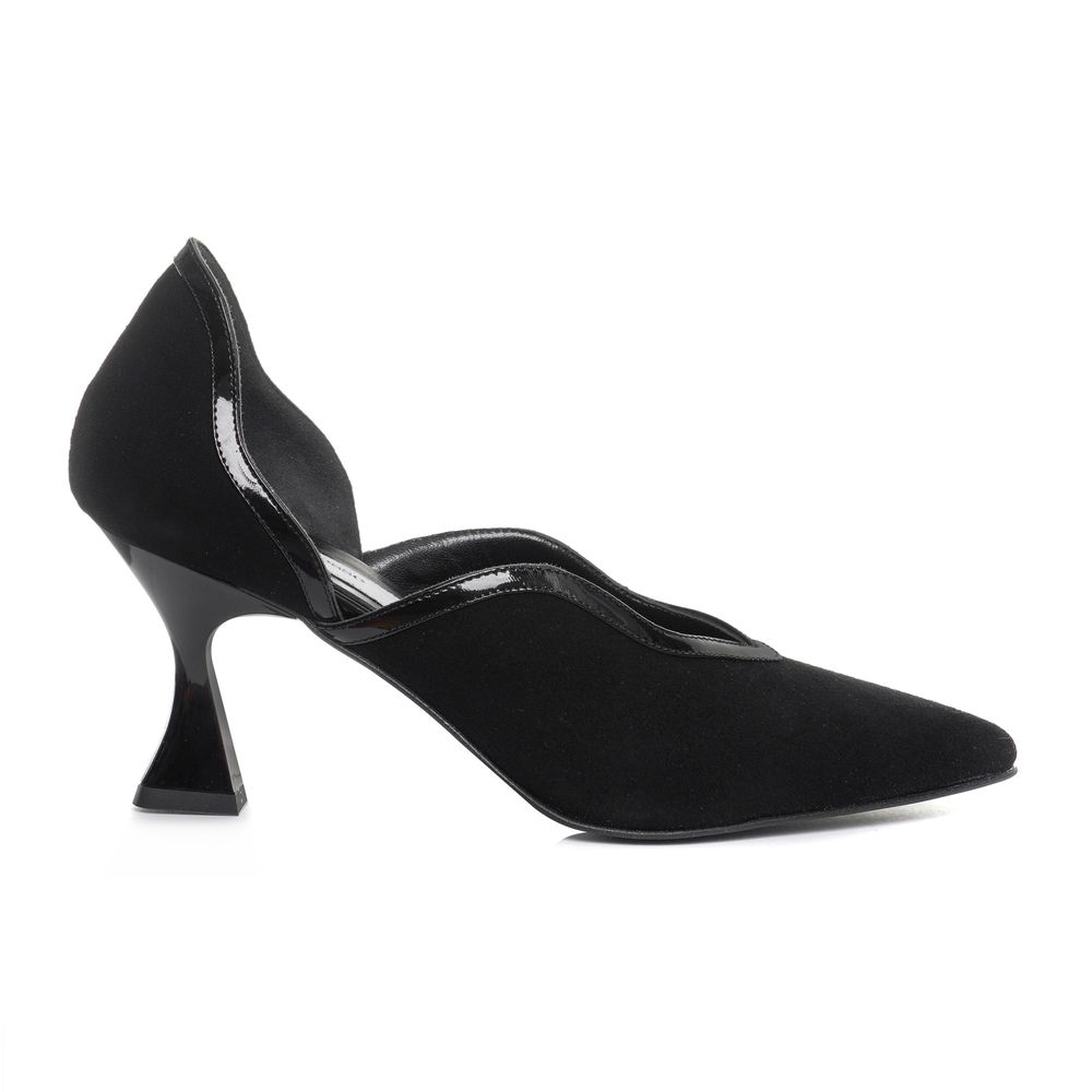 Pantofi negri Odysey din piele naturală cu toc clepsidră, vedere laterală