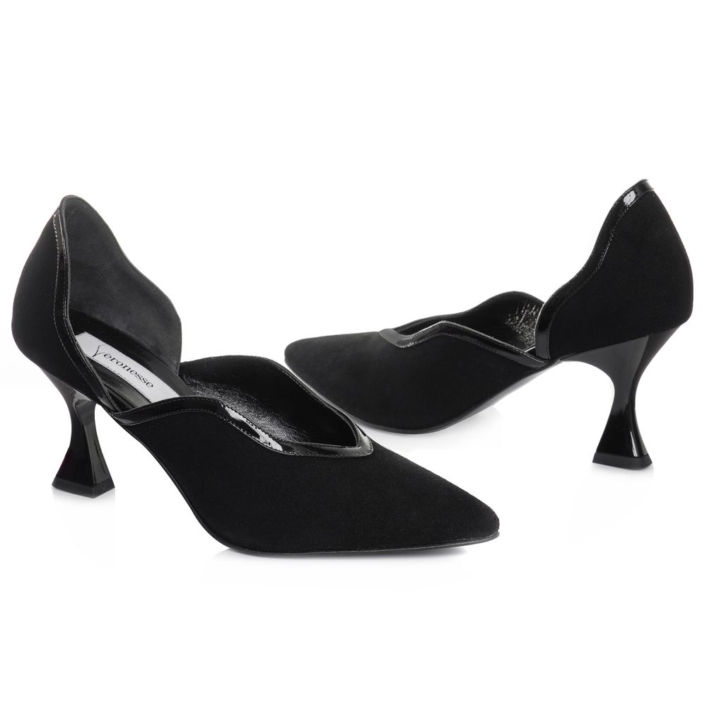 Pereche pantofi Odysey negri din piele naturală cu toc clepsidră