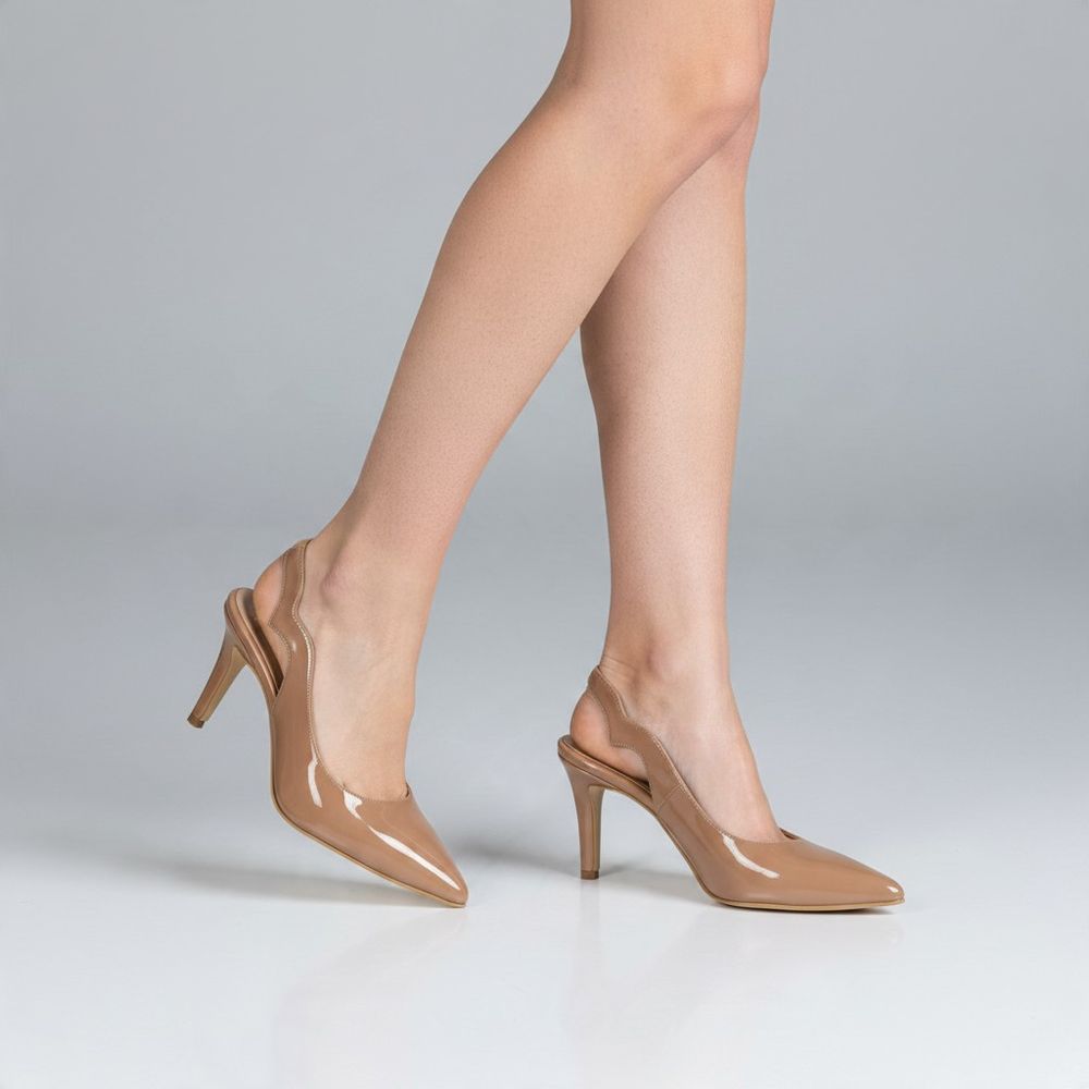 Pantofi slingback Nysa din piele lăcuită nude, toc 7,5 cm – realizați la comandă - imagine 2